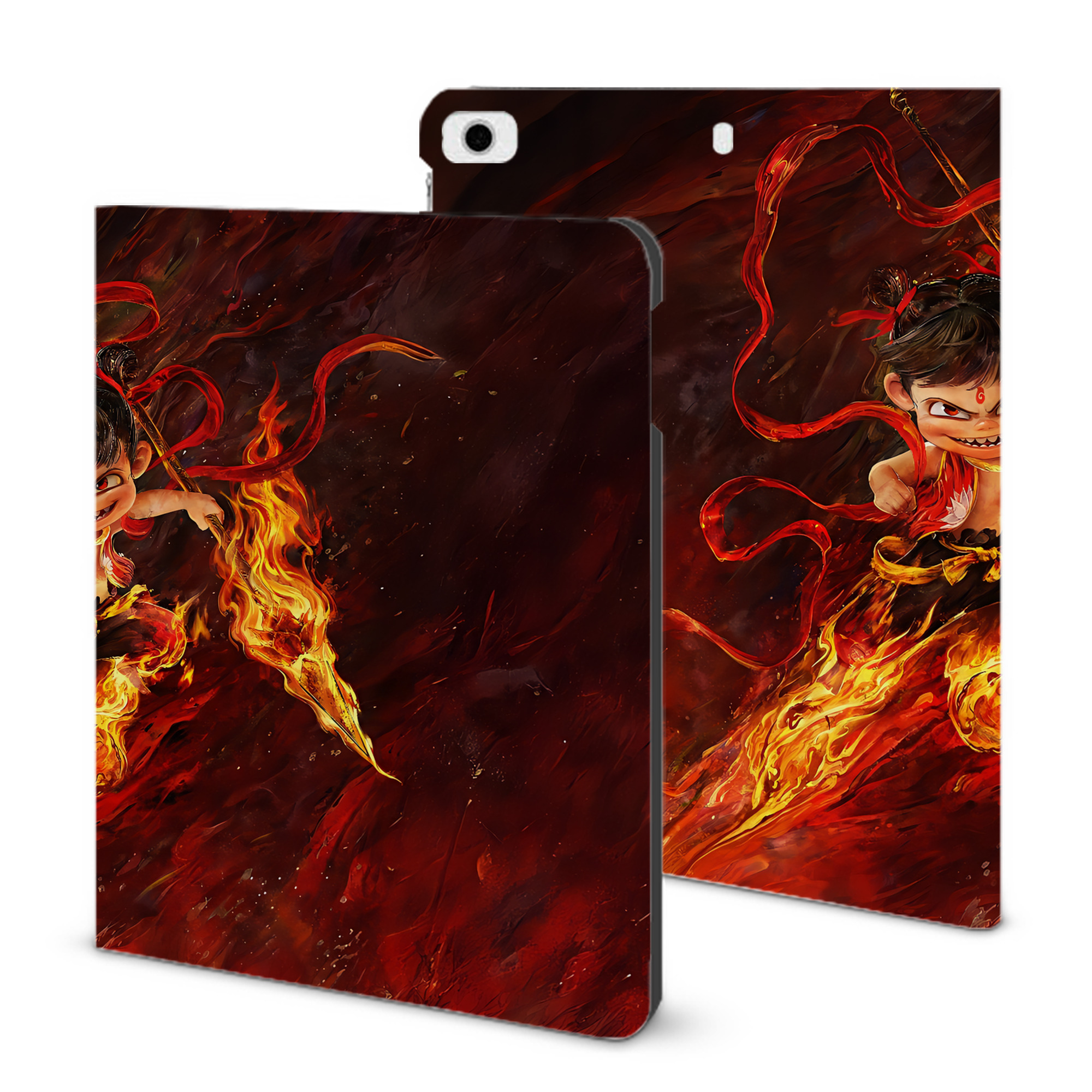 （画像用） Ne Zha 2 ナタ 魔童の大暴れ IPad ケース ブック型 PUレザー TPU 耐衝撃 軽量 薄型 ペン収納なし 全面保護 IPad 各モデル対応